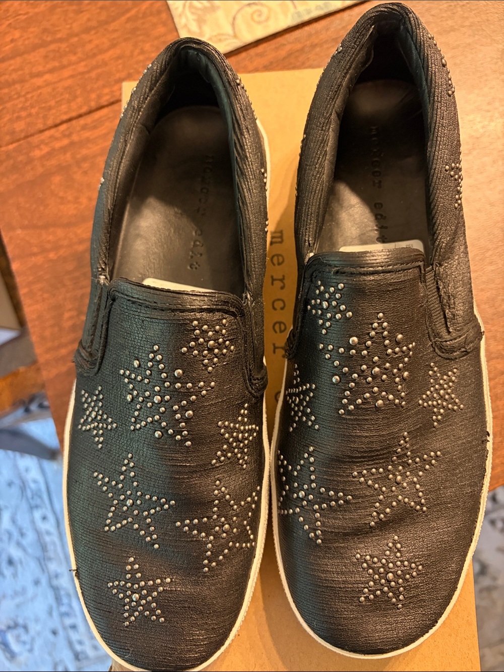 Mercer Edit Black Slip-On Loafers with Star Stud Accents